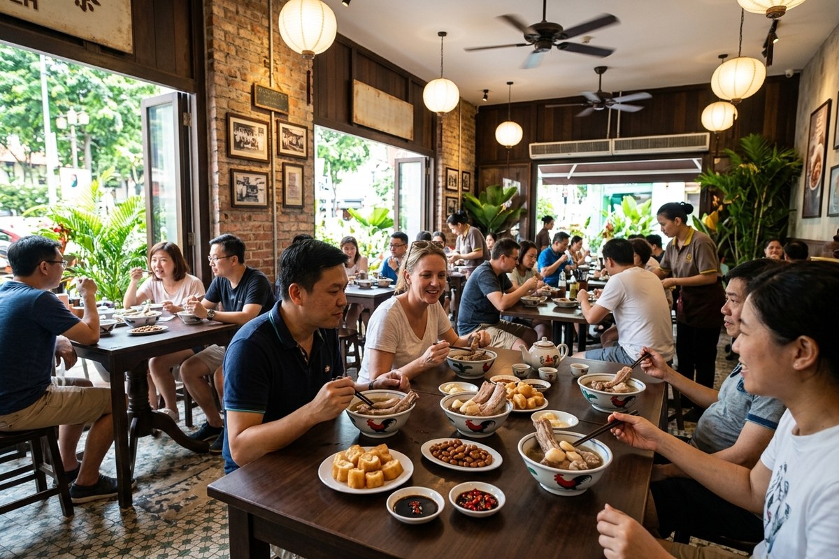 ソンファバクテー店内のレトロな雰囲気と賑わい（松發肉骨茶（ソンファ・バクテー）のイメージ）