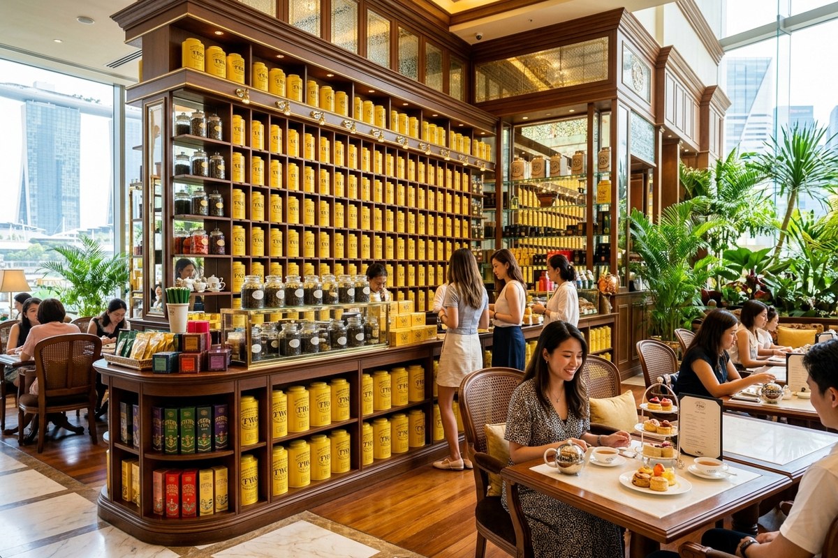 イエローの缶が美しく並ぶTWGーブティックの店内（TWG ティーのイメージ）